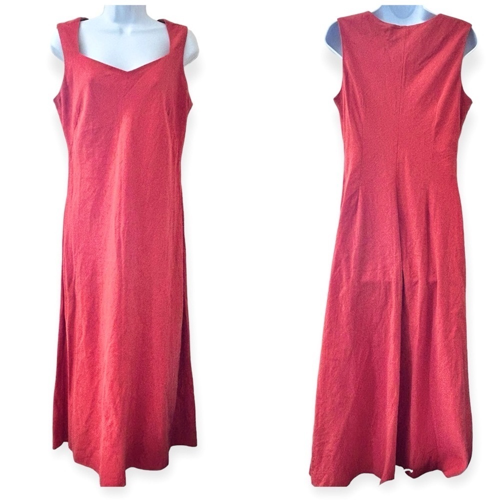 LENNIE New York Vintage 90s Linen Maxi Dress Sweetheart Neckline Coral Size 10 M - Picture 1 of 12